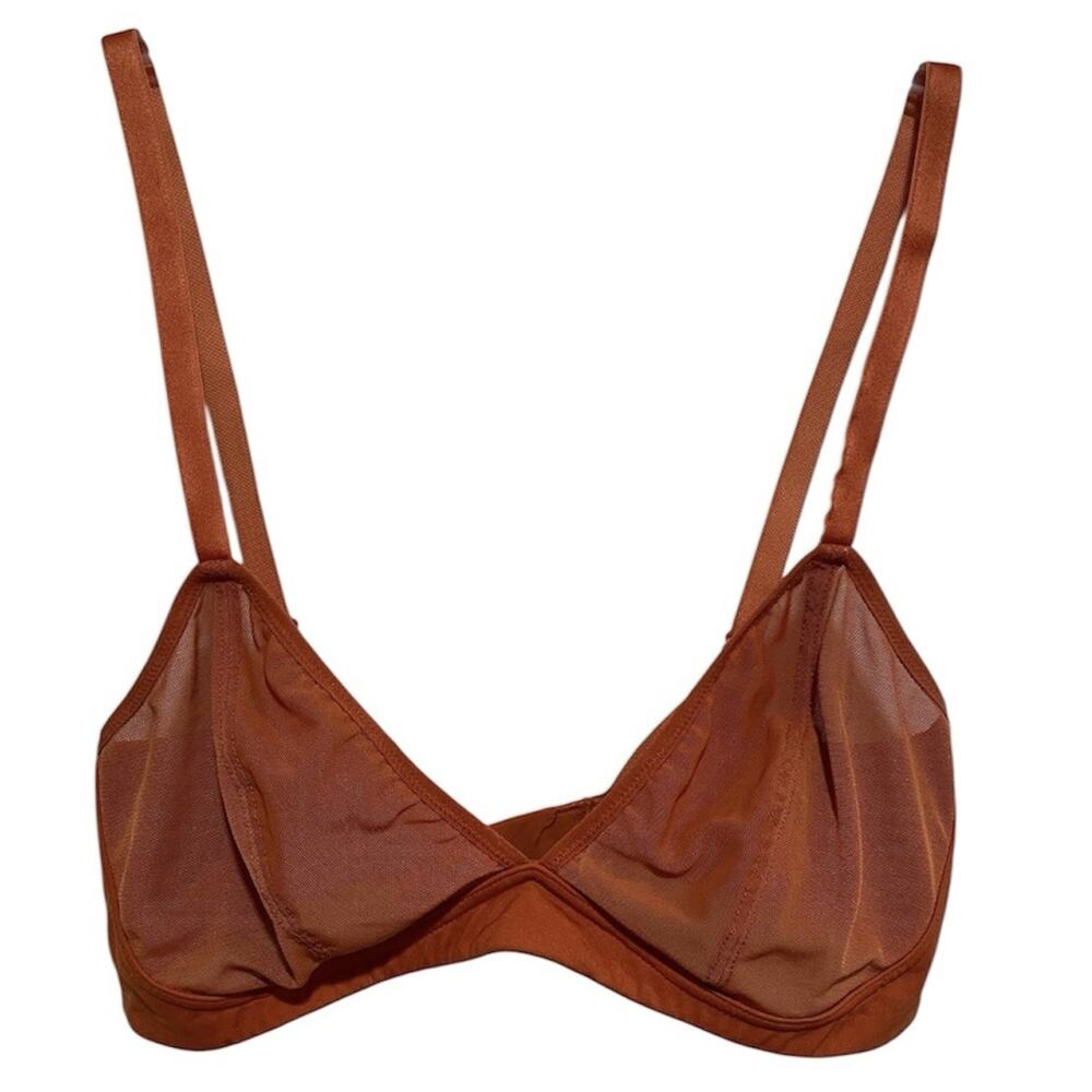 Knix Sheer Mesh Deep V Bralette Size M+ 34 D DD E Orange Rust Lightweight Plunge